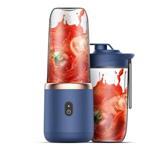 6 Blade USB Rechargeable Portable Juicer Blue with 2 cups and lid