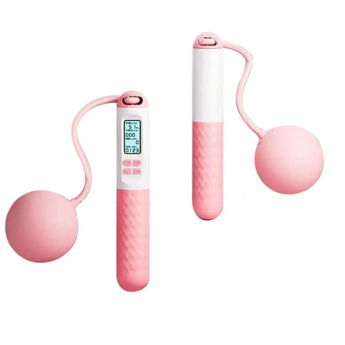 Ropeless Skipping Rope with Backlit LCD Counter PINK/WHITE