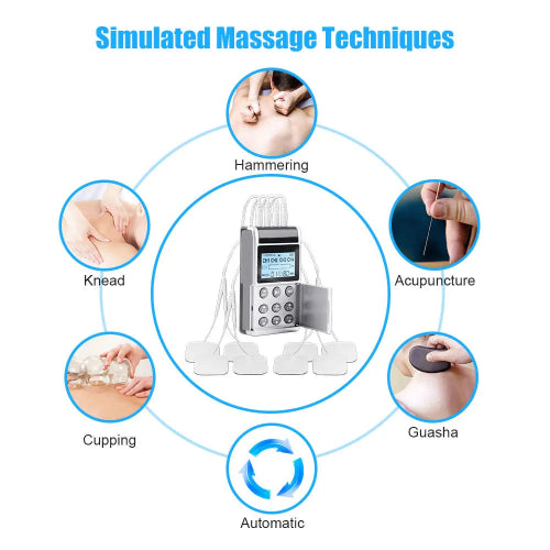 Delivers electric pulses for muscle stimulation