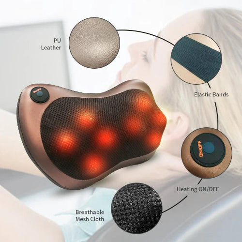 Shiatsu 8 Head Massage Pillow PU leather Elastic Band Mesh material heated